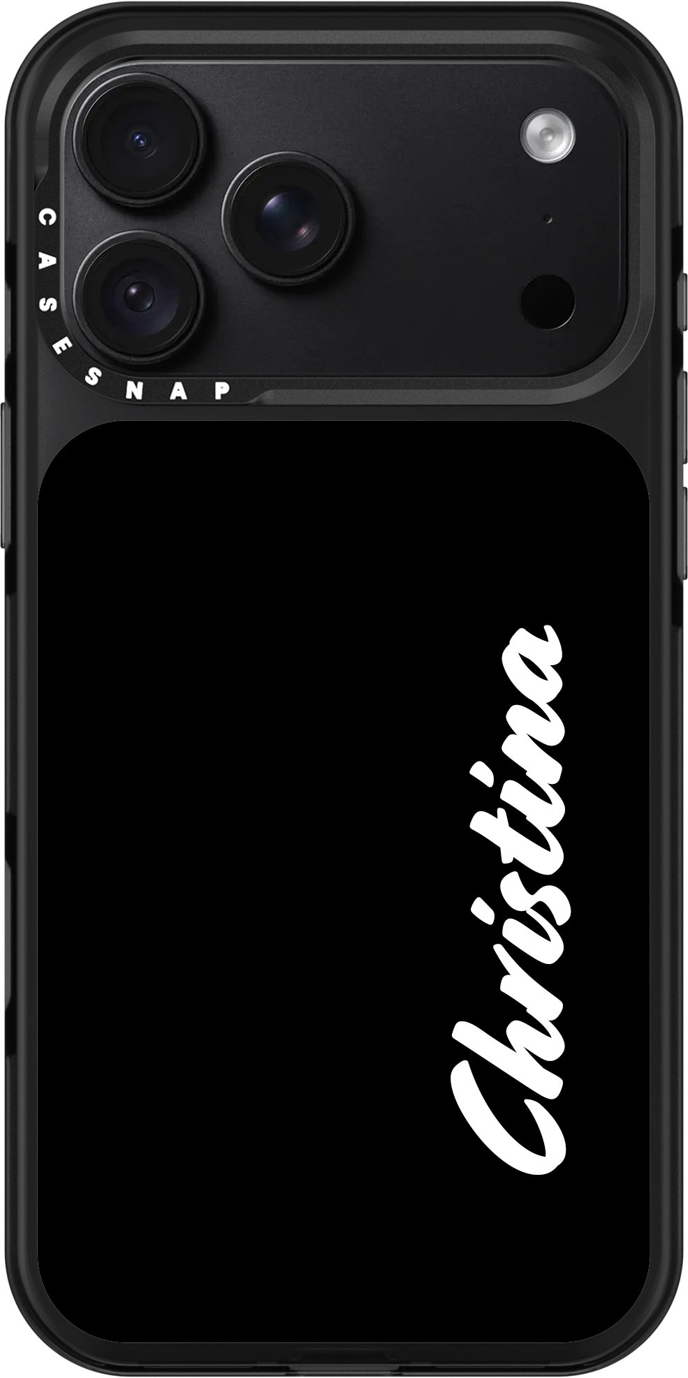 Casesnap black case personalised with Christina in white script